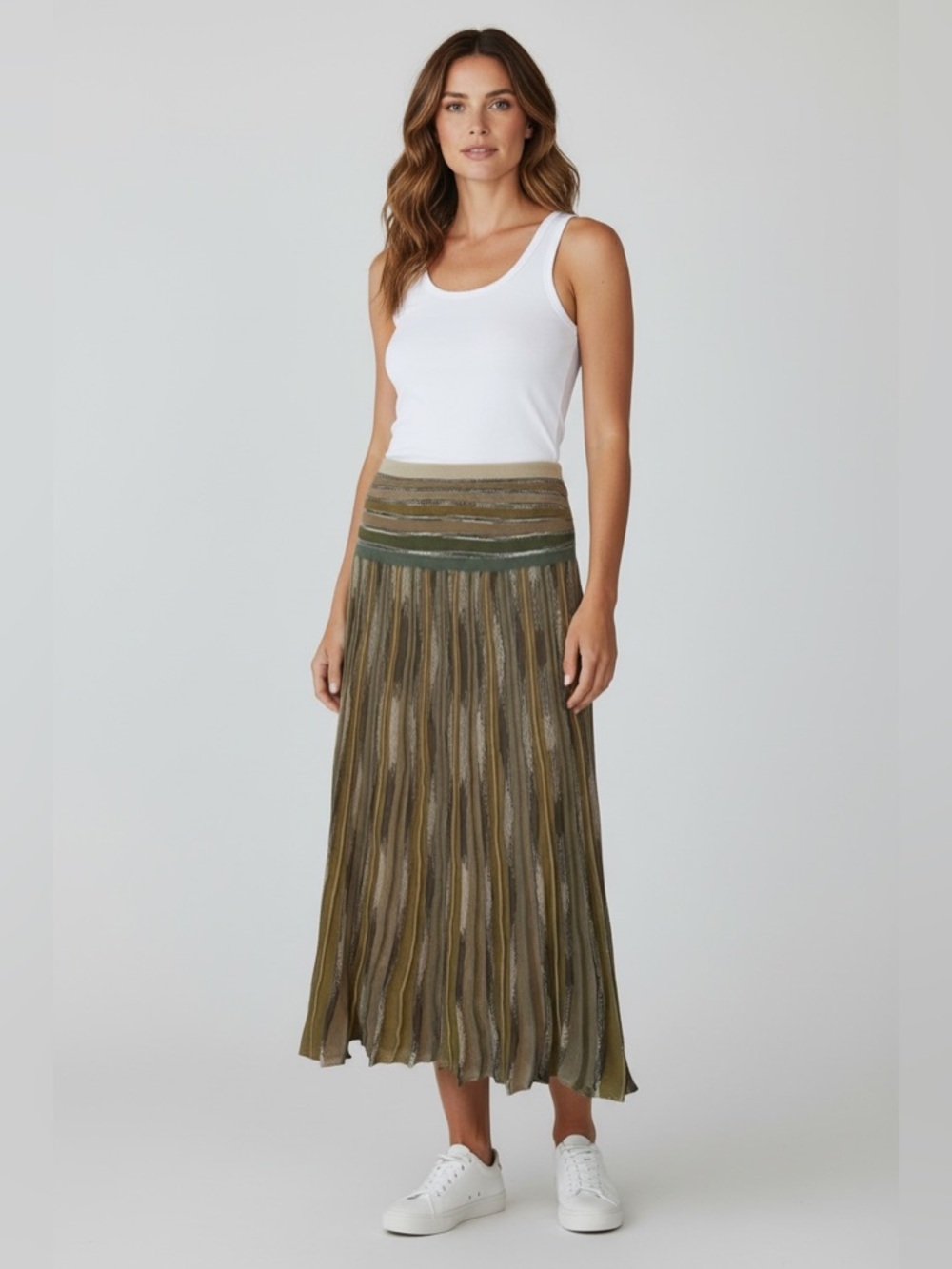 NIC+ZOE•🌟Sparkle Striped Knit Midi Skirt